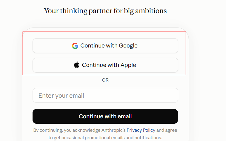 Continue with Google / Continue with Apple